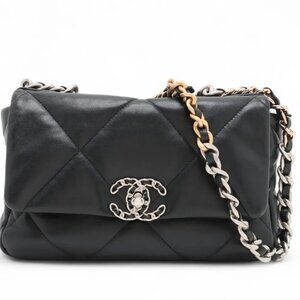 CHANEL 19 Lambskin Chain Shoulder Bag Gold x Silver